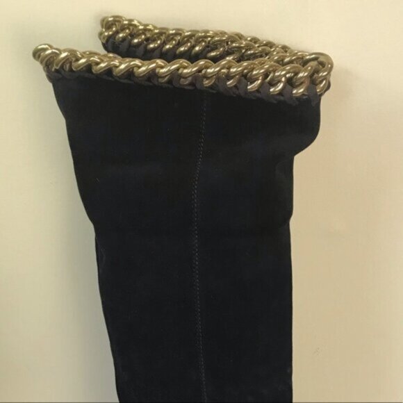 Sergio Rossi Over Knee Suede Chain Trim Tall Boots Leather Heel Platform Brown 8 - Picture 7 of 16